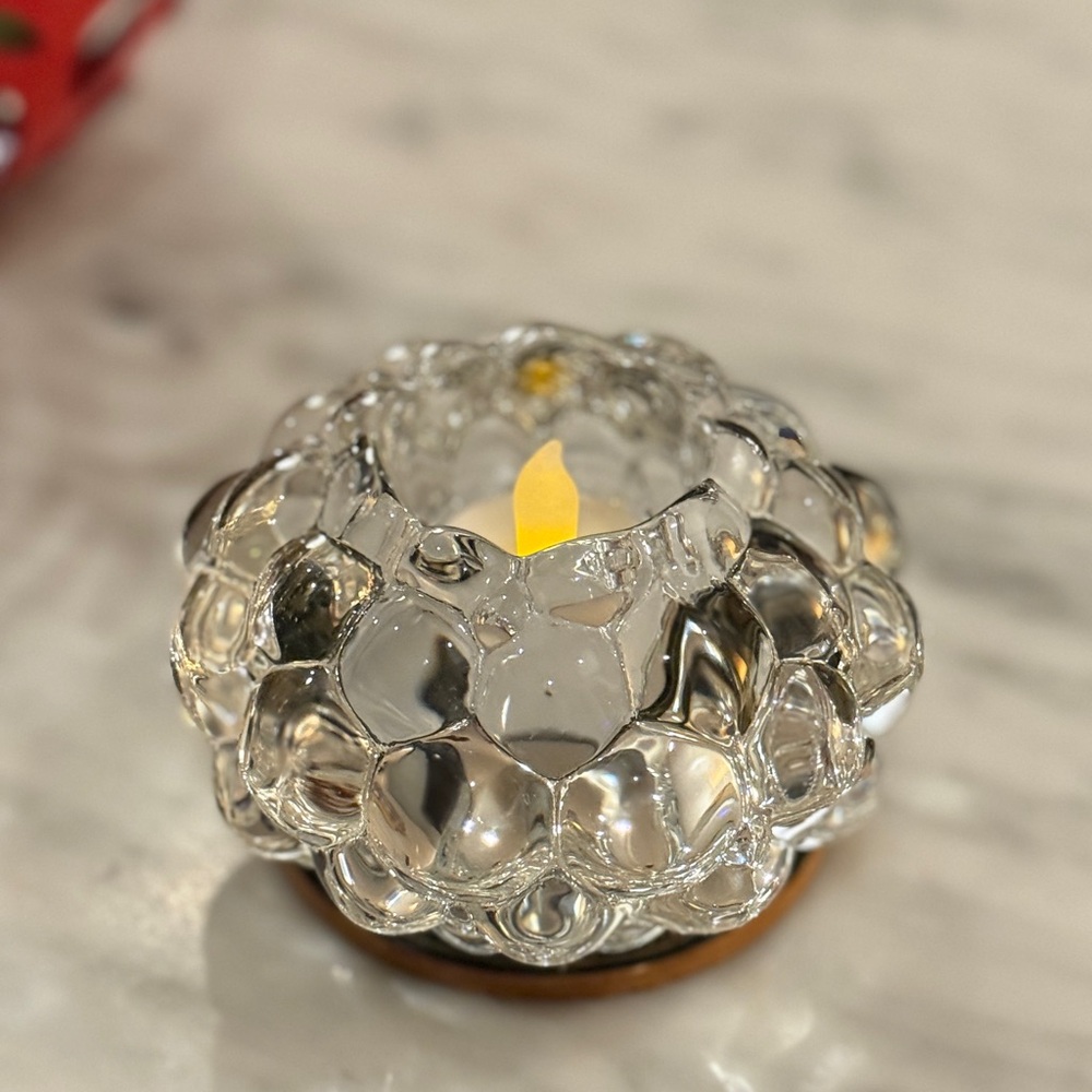Orrefors Kostaboda Raspberry Bubble Glass Candle Holder